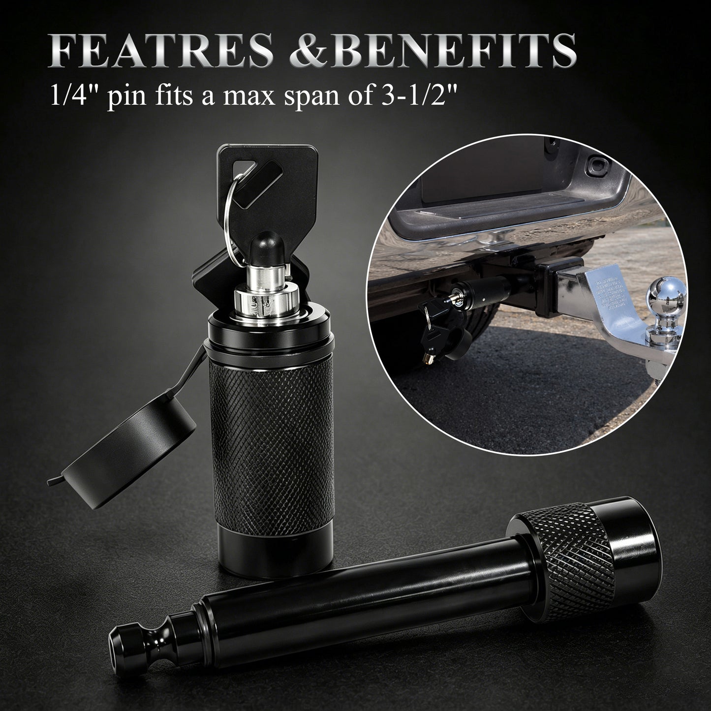 Fatato Universal Trailer Coupler Lock, Trailer Locks Ball Hitch with Trailer Hitch Receiver Lock, Adjustable Security Heavy-Duty Trailer Ball Lock Fits 1-7/8", 2", and 2-5/16" Couplers, Black