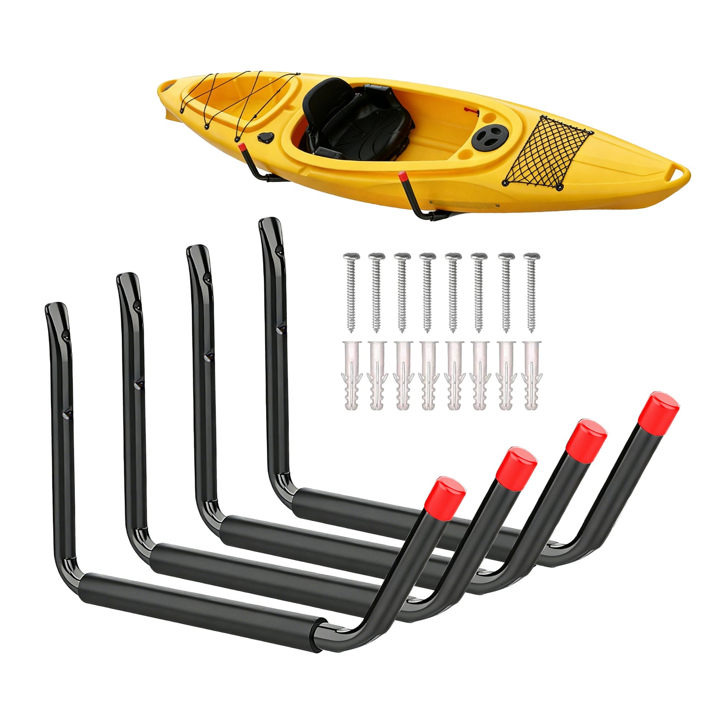 Fatato Heavy Duty Kayak Storage Rack, 100 Lbs 15" Kayak Wall Mount Garage Storage Hooks, 4 -Piece Kayak Rack for Garage for Kayak, Canoe, Paddle Board, Surfboard, Ladder and Bike