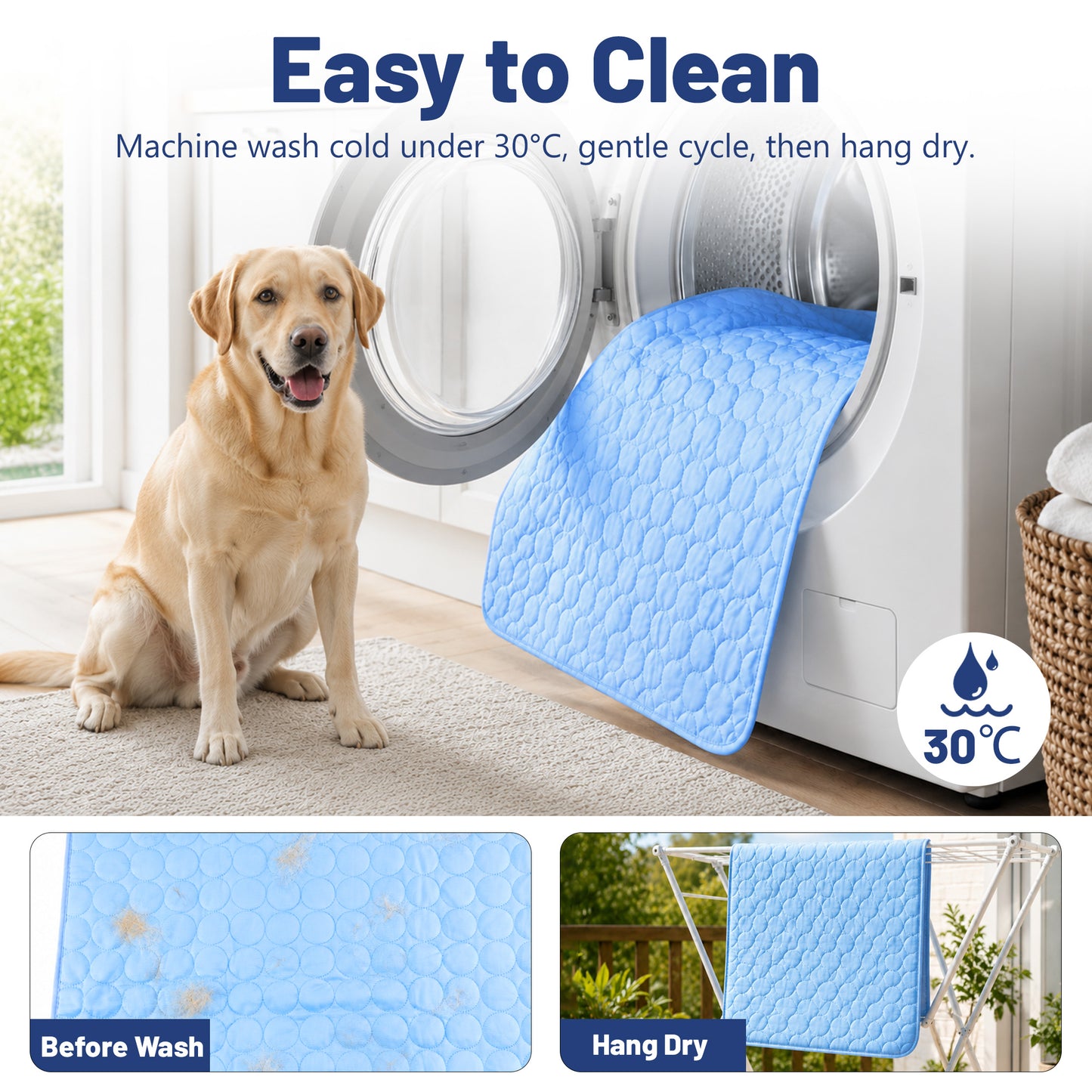 Fatato Dog Cooling Mat, 38" x 26" No Freeze Cooling Pad for Large Dogs, Breathable Washable Pet Mat for Crate, Sofa, Car and Floor
