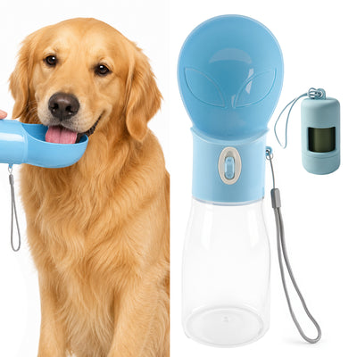 Fatato Portable Dog Water Bottle with Drinking Trough, 16.9 Oz Dog Water Dispenser, 2-in-1 Pet Water Bottle for Walking, Hiking, Travel, Camping