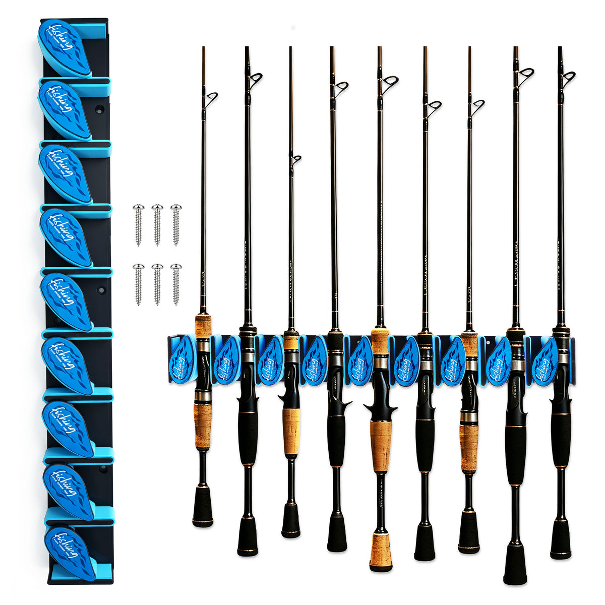 Fatato Fishing Rod Holder, Space Saving Vertical Wall Mounted Rack for 9 Rods and Combos, Fishing Pole Storage Organizer for Garage, Boat, Shed & RV