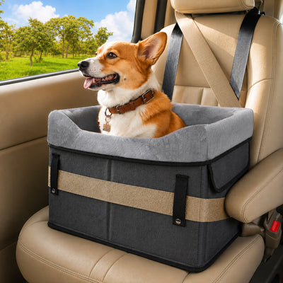 Fatato Dog Car Seat for Small Pets up to 25 lbs, Booster Seat with Storage Pockets & Safety Belt, Detachable Washable Pet Travel Bed for Front and Rear Car Seats