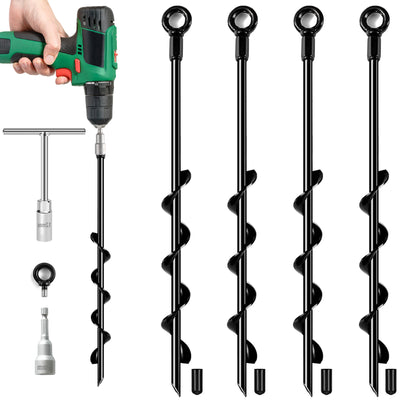 Fatato Ground Anchors Screw in, 18 inch 4 pack Spiral Earth Anchor Kit Heavy Duty Auger Metal Stakes for Swing Set, Trampoline, Shed, Tent, Carports