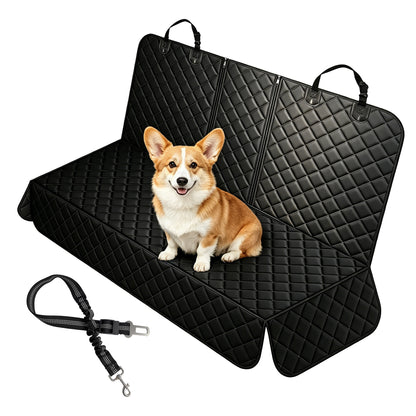 Fatato Dog Car Seat Cover for Back Seat, Waterproof Pet Bench Seat Cover Protector, Non-Slip Dog Seat Cover with Side Flaps for Cars, Trucks & SUVs, Soft Scratchproof Pet Seat Liner, Black