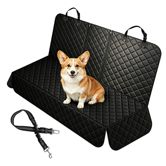 Fatato Dog Car Seat Cover for Back Seat, Waterproof Pet Bench Seat Cover Protector, Non-Slip Dog Seat Cover with Side Flaps for Cars, Trucks & SUVs, Soft Scratchproof Pet Seat Liner, Black