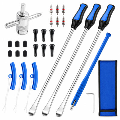 Fatato 14.5 inch Tire Spoons Set, 27-Piece Motorcycle Tire Changer Kit with Rim Protectors, Valve Tools, Valve Cores, Storage Bag for Motorcycles, Dirt Bikes, Lawn Mowers, Bikes