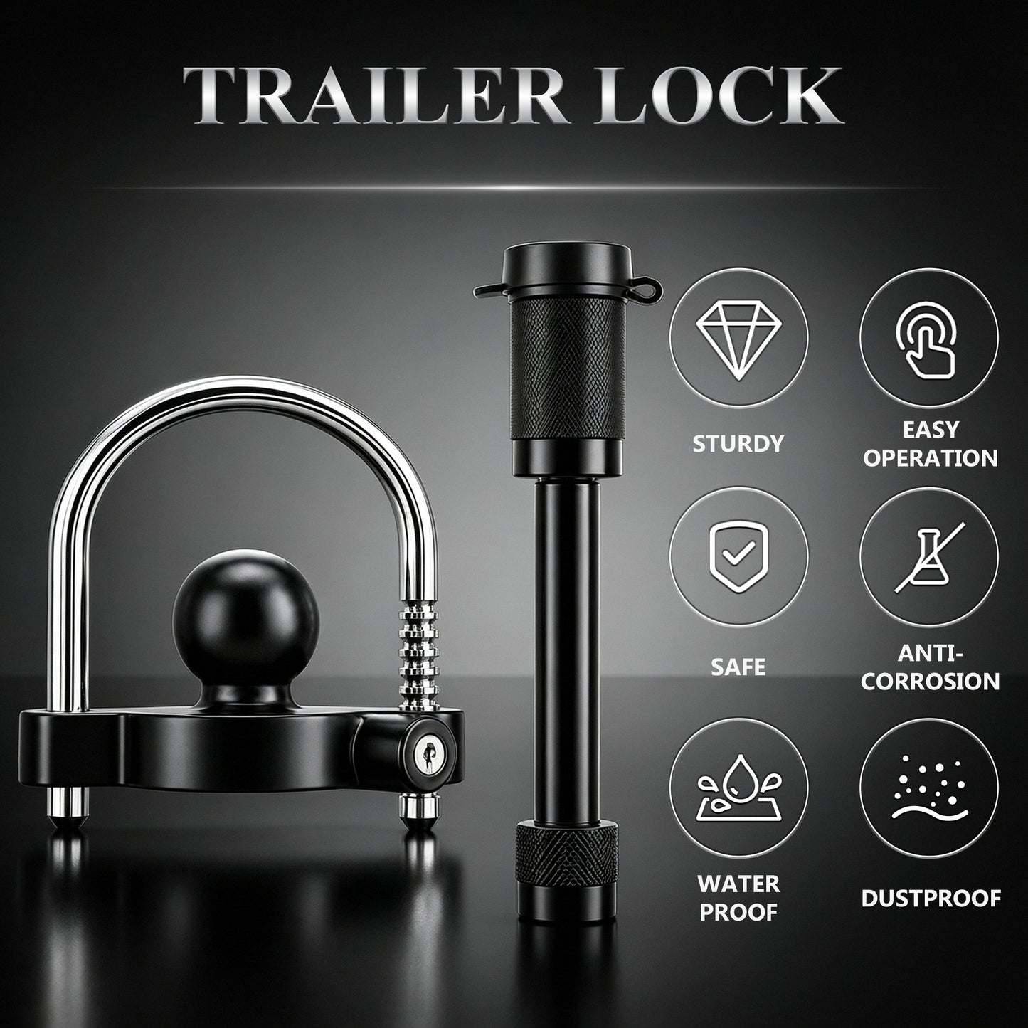 Fatato Universal Trailer Coupler Lock, Trailer Locks Ball Hitch with Trailer Hitch Receiver Lock, Adjustable Security Heavy-Duty Trailer Ball Lock Fits 1-7/8", 2", and 2-5/16" Couplers, Black