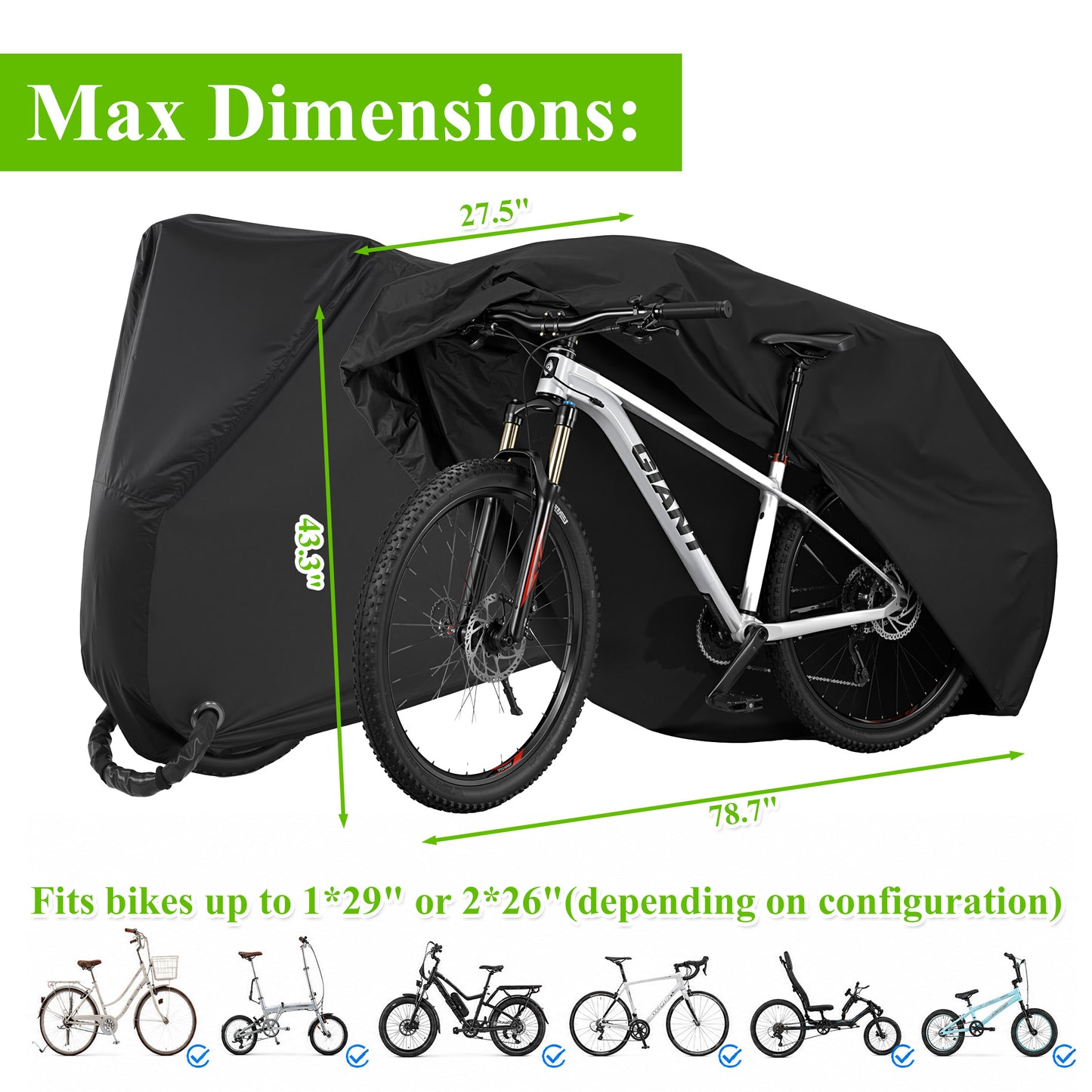 Fatato Bike Cover, 190D Polyester Bike Cover Waterproof Outdoor with Storage Bag for Mountain Road Bike/Ebik, Black XL Size for 1 Bike