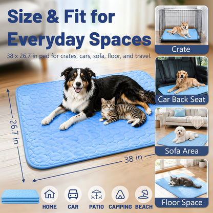 Fatato Dog Cooling Mat, 38" x 26" No Freeze Cooling Pad for Large Dogs, Breathable Washable Pet Mat for Crate, Sofa, Car and Floor