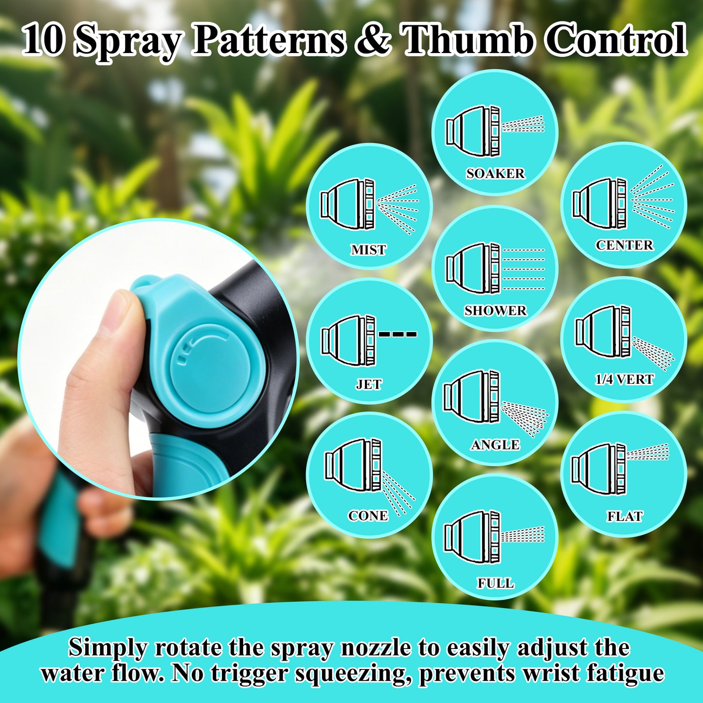 Fatato Garden Hose Nozzle 2 Pack, Heavy Duty Water Hose Sprayer with High Pressure,  10 Spray Patterns for Watering Plants, Lawn Care, Car Washing