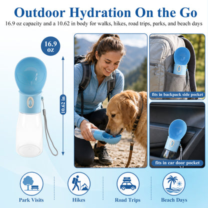 Fatato Portable Dog Water Bottle with Drinking Trough, 16.9 Oz Dog Water Dispenser, 2-in-1 Pet Water Bottle for Walking, Hiking, Travel, Camping