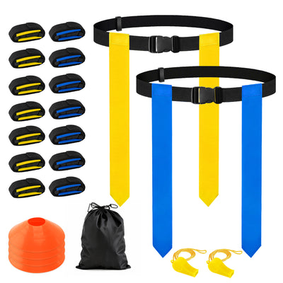 Fatato Flag Football Belts, Flag Football Set 14 Players Adjustable Football Flags with Cones, Whistles & Carry Bag for Team Training Games