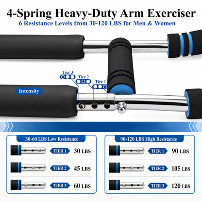 Fatato Twister Arm Trainer, Adjustable Chest and Arm Trainer with 6 Resistance Levels (30-120 lbs), Power Twister Bar with 4 Springs for Men & Women, Arm and Shoulder Training