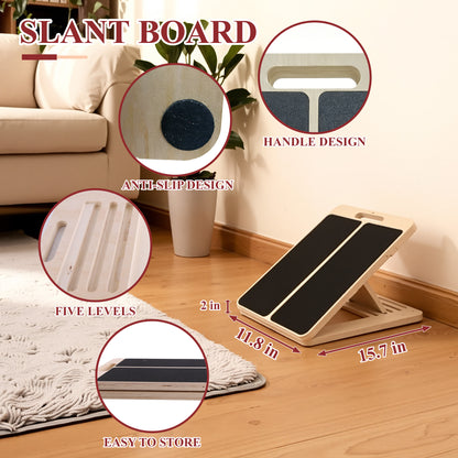 Fatato Wooden Slant Board for Calf Stretching, 5 Angle Adjustable Calf Stretcher Board, Portable Incline Board for Squats, Knees Ankle Heel Feet Leg Exercise at Home/Gym