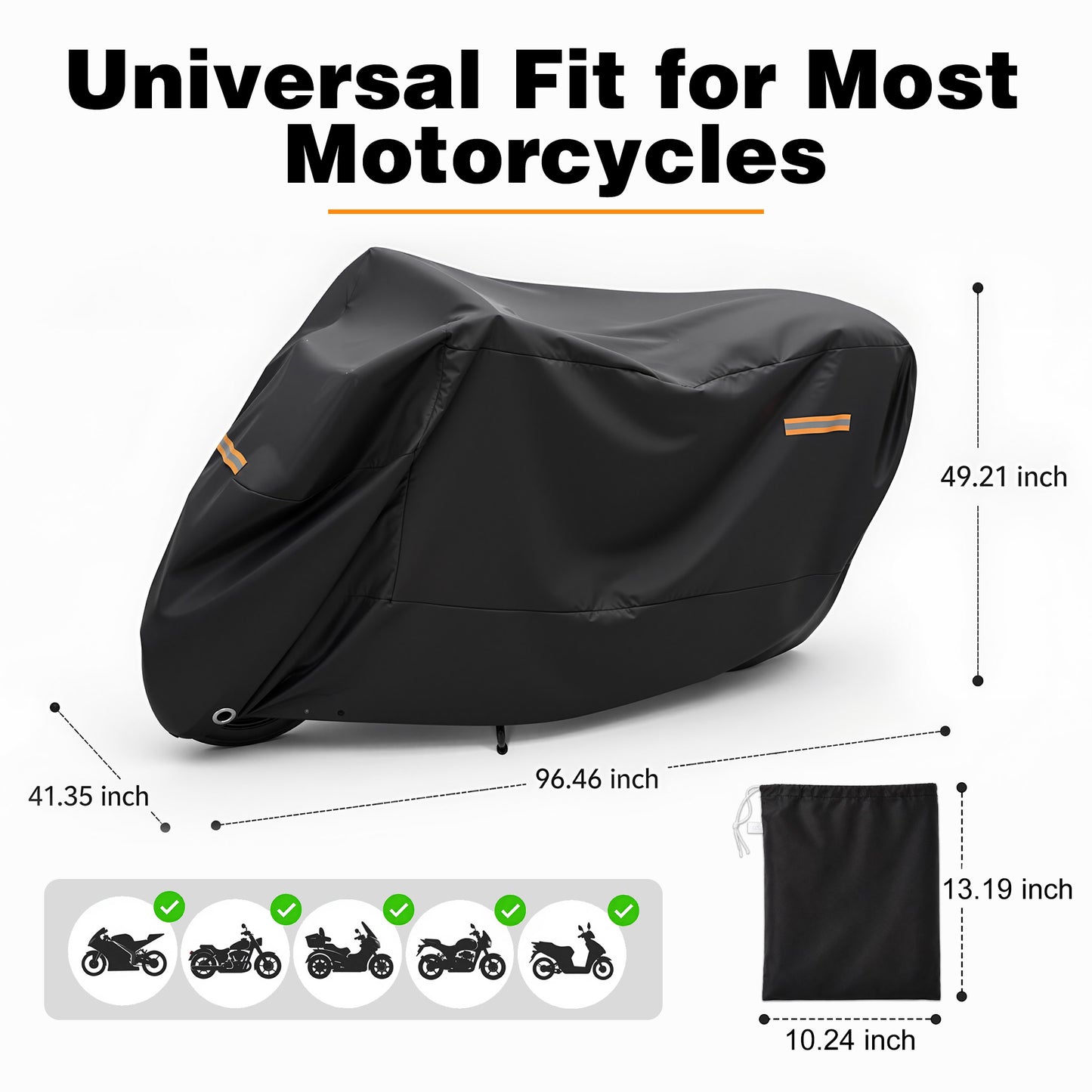 Fatato Motorcycle Cover Waterproof Outdoor, 210D Oxford Cloth Silver Coated Universal Motorcycle Cover