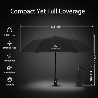 Fatato Travel Umbrella, 2 Pack 11.8 Inch Compact Windproof Automatic Open/Close Folding Umbrella with 8 Fiberglass Ribs, Lightweight Portable Umbrella for Backpack & Car