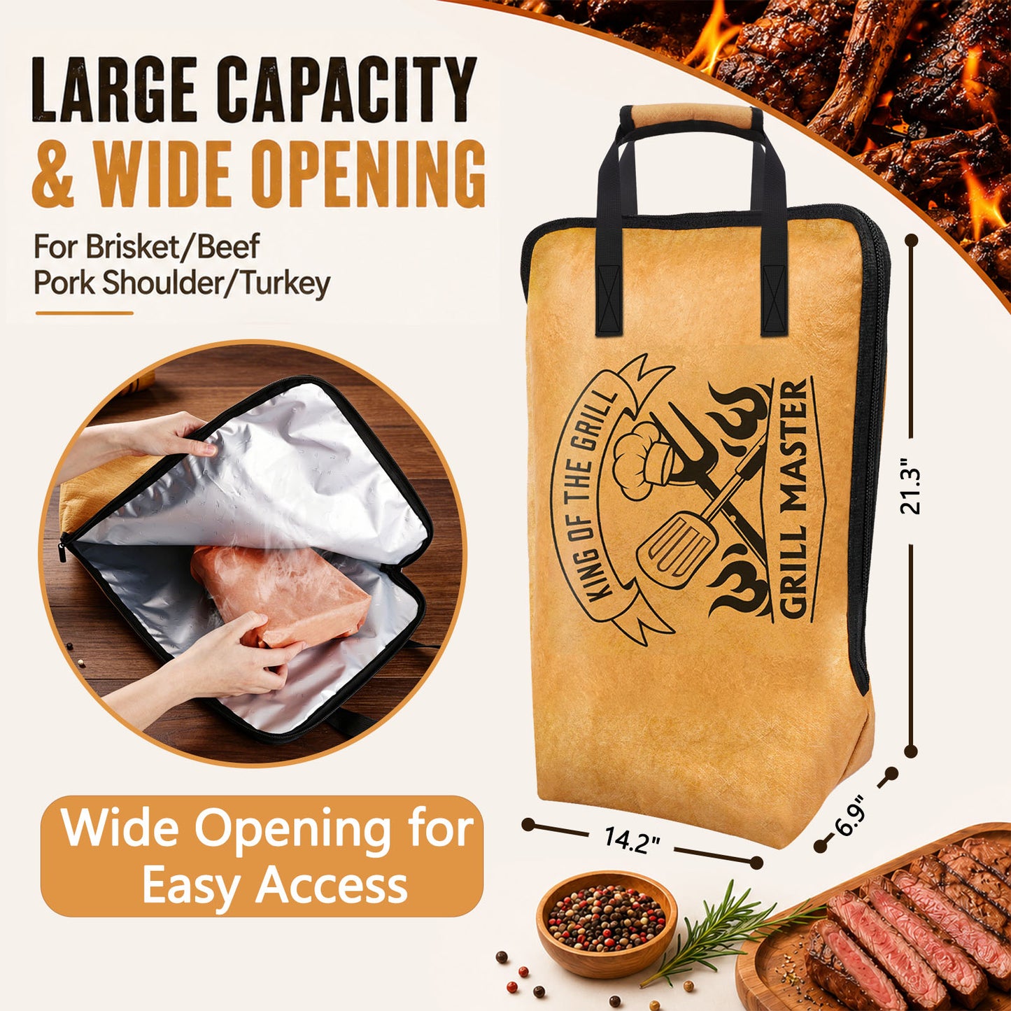 BBQ Blanket for Resting Meat, Grill Bag for Brisket, Heat Resistant Smoker Accessories, Insulated Meat Resting Bag for BBQ