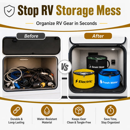 Fatato RV Hose Storage, Reinforced RV Sewer Hose Bag with Two-Way Zipper and Clear Cover, Storage for Water Hoses, Cords, Camper Tools and Accessories