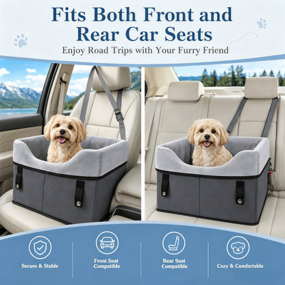Fatato Dog Car Seat for Small Pets up to 25 lbs, Booster Seat with Storage Pockets & Safety Belt, Detachable Washable Pet Travel Bed for Front and Rear Car Seats