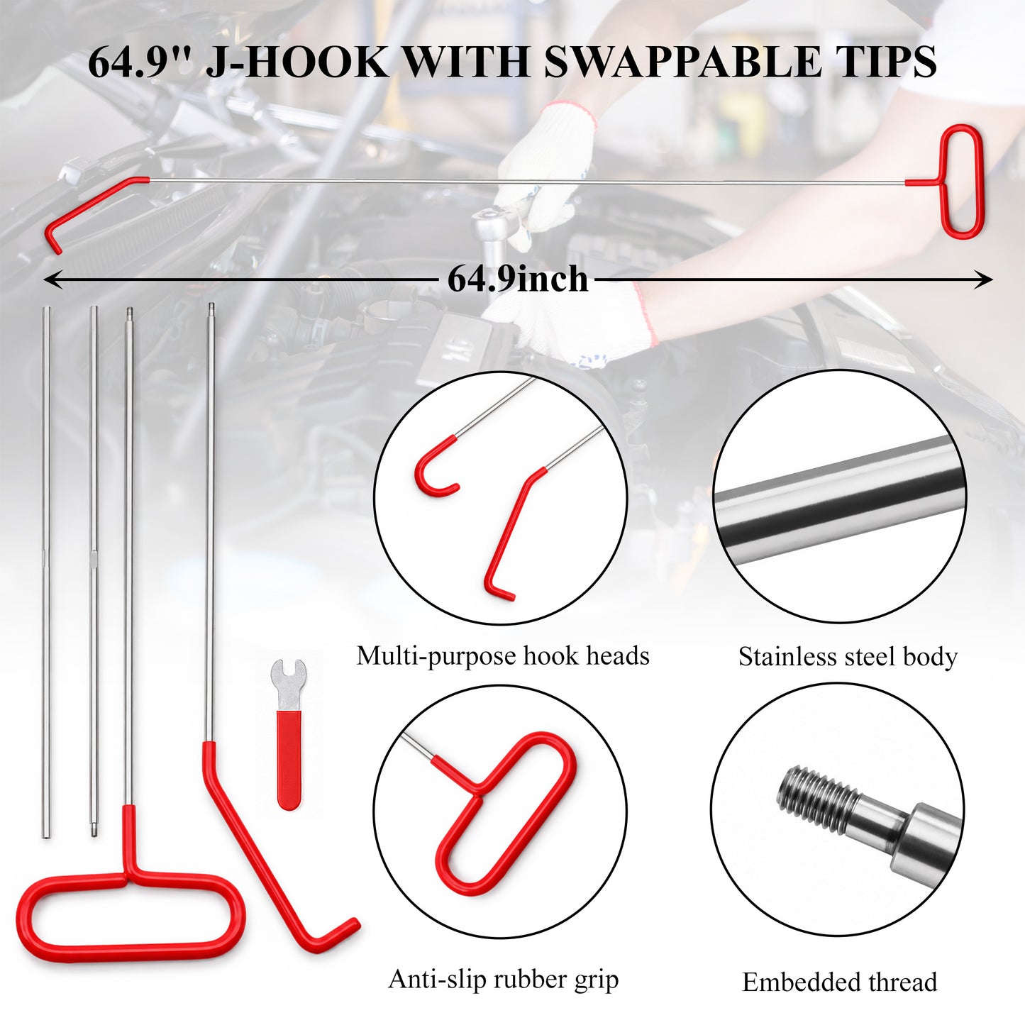Fatato Portable Car Repair Tool Kit, 22-Piece Foldable Long Handle Carbon Steel Hooks, Wrenches, and Accessories for Daily Vehicle Maintenance