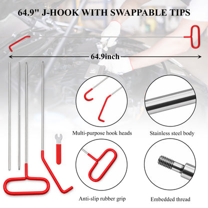 Fatato Portable Car Repair Tool Kit, 22-Piece Foldable Long Handle Carbon Steel Hooks, Wrenches, and Accessories for Daily Vehicle Maintenance