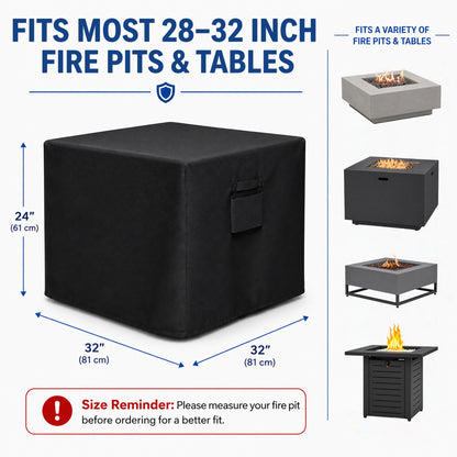 Fatato Fire Pit Cover Square Fire Pit Cover Waterproof and UV Resistant, Adjustable Drawstring, Air Vent, Handles and Storage Bag