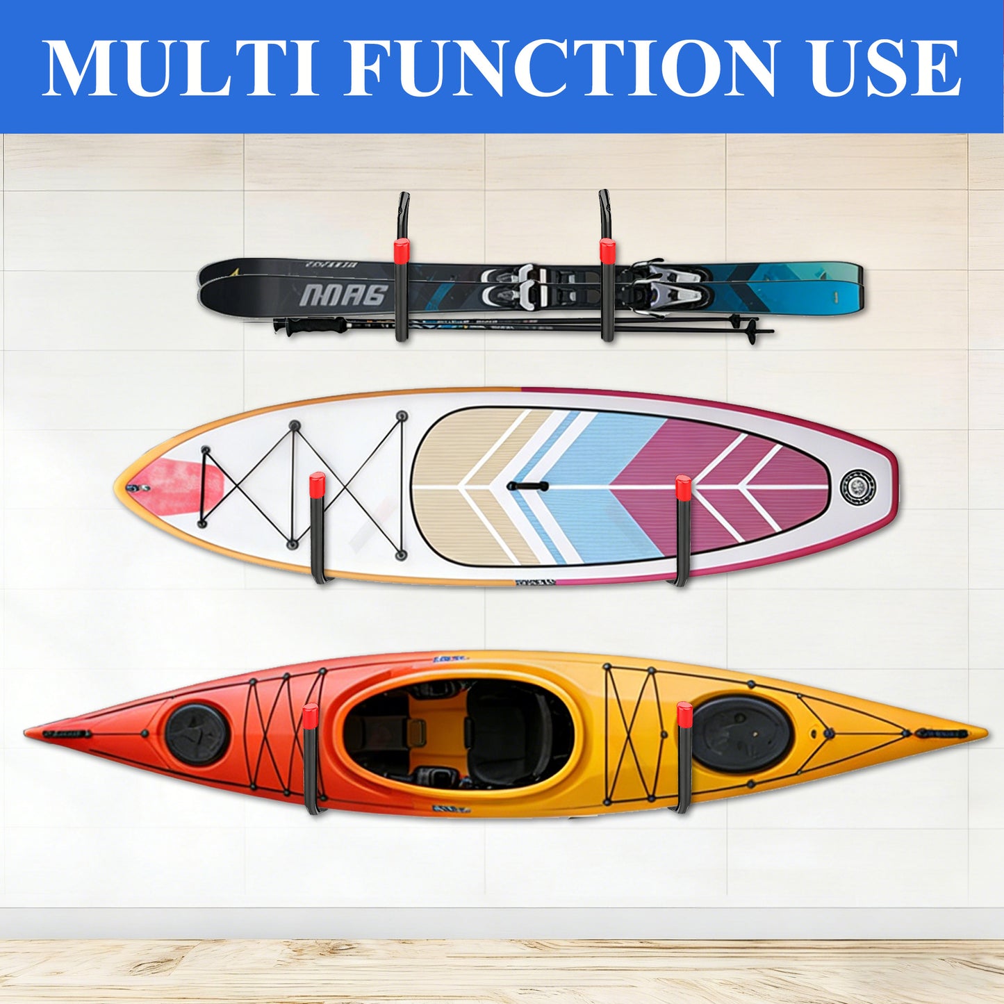 Fatato Heavy Duty Kayak Storage Rack, 100 Lbs 15" Kayak Wall Mount Garage Storage Hooks, 4 -Piece Kayak Rack for Garage for Kayak, Canoe, Paddle Board, Surfboard, Ladder and Bike