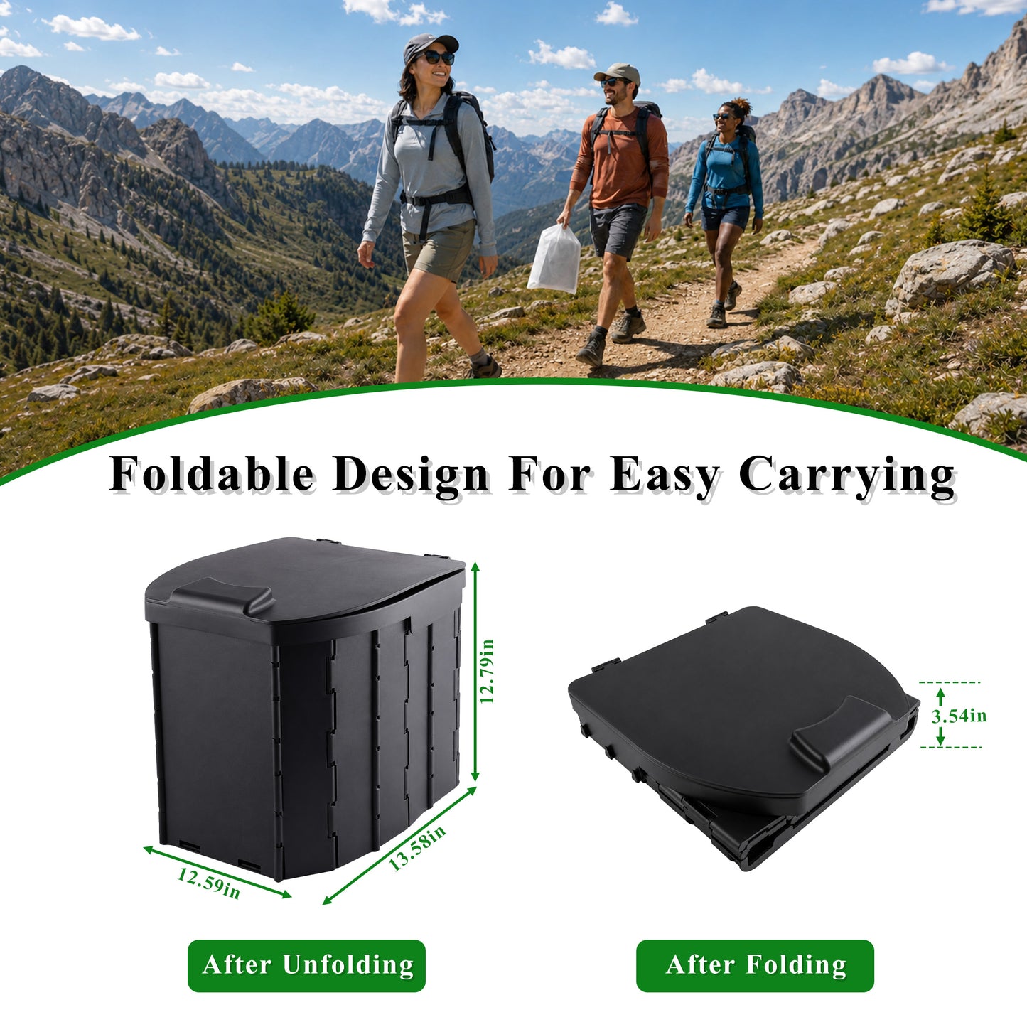Fatato Portable Camping Toilet for Adults, Foldable Travel Toilet with Lid and Removable Paper Holder, Lightweight Portable Potty for Camping, RV, Hiking, Car, Tent, Beach, Travel