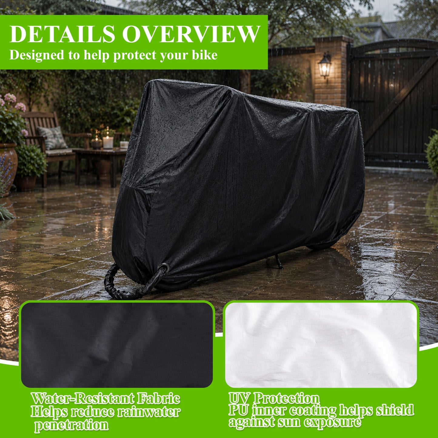 Fatato Bike Cover, 190D Polyester Bike Cover Waterproof Outdoor with Storage Bag for Mountain Road Bike/Ebik, Black XL Size for 1 Bike