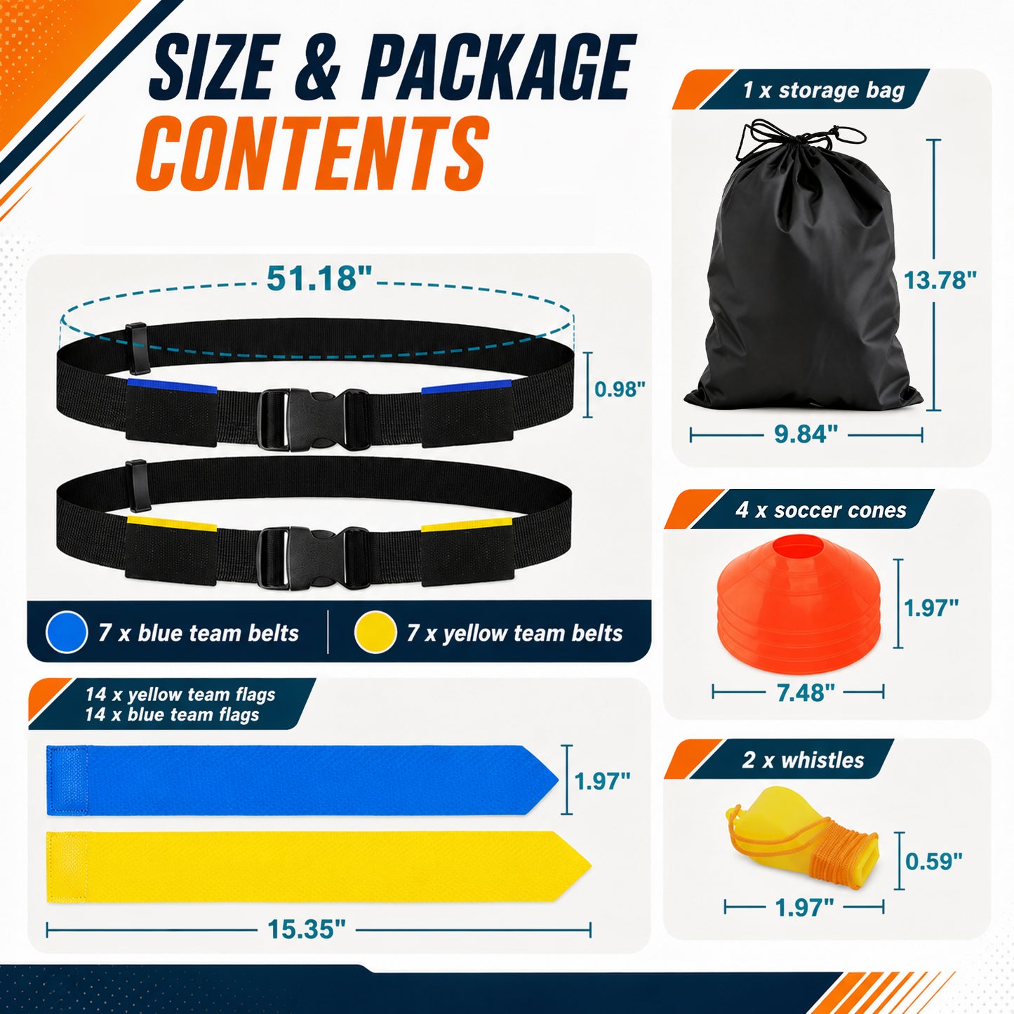 Fatato Flag Football Belts, Flag Football Set 14 Players Adjustable Football Flags with Cones, Whistles & Carry Bag for Team Training Games