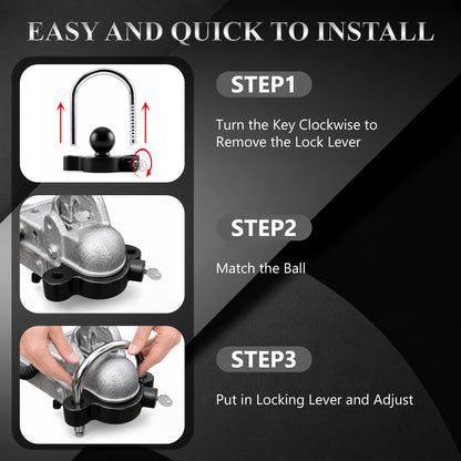 Fatato Universal Trailer Coupler Lock, Trailer Locks Ball Hitch with Trailer Hitch Receiver Lock, Adjustable Security Heavy-Duty Trailer Ball Lock Fits 1-7/8", 2", and 2-5/16" Couplers, Black