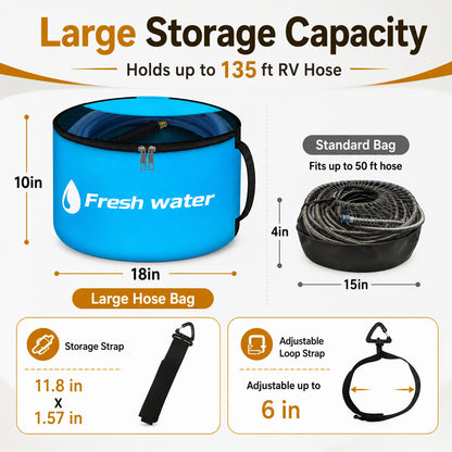 Fatato RV Hose Storage, Reinforced RV Sewer Hose Bag with Two-Way Zipper and Clear Cover, Storage for Water Hoses, Cords, Camper Tools and Accessories