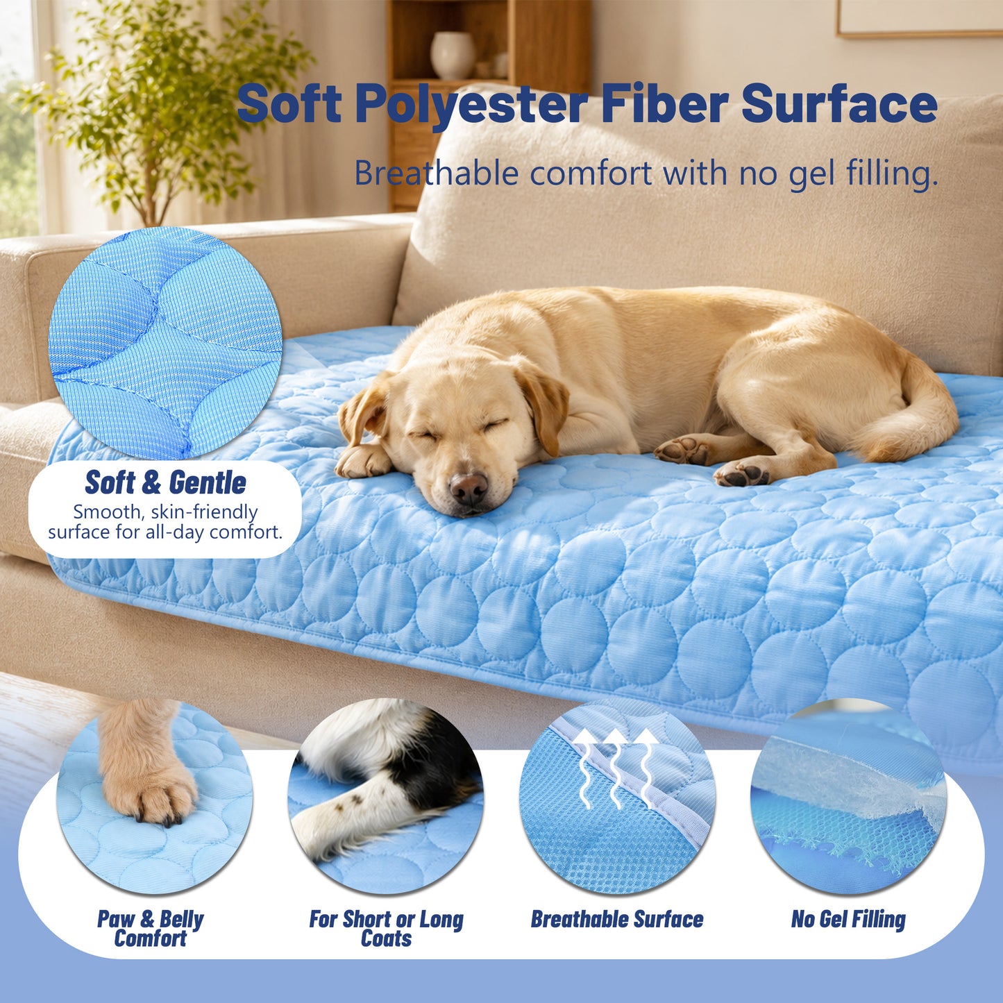 Fatato Dog Cooling Mat, 38" x 26" No Freeze Cooling Pad for Large Dogs, Breathable Washable Pet Mat for Crate, Sofa, Car and Floor