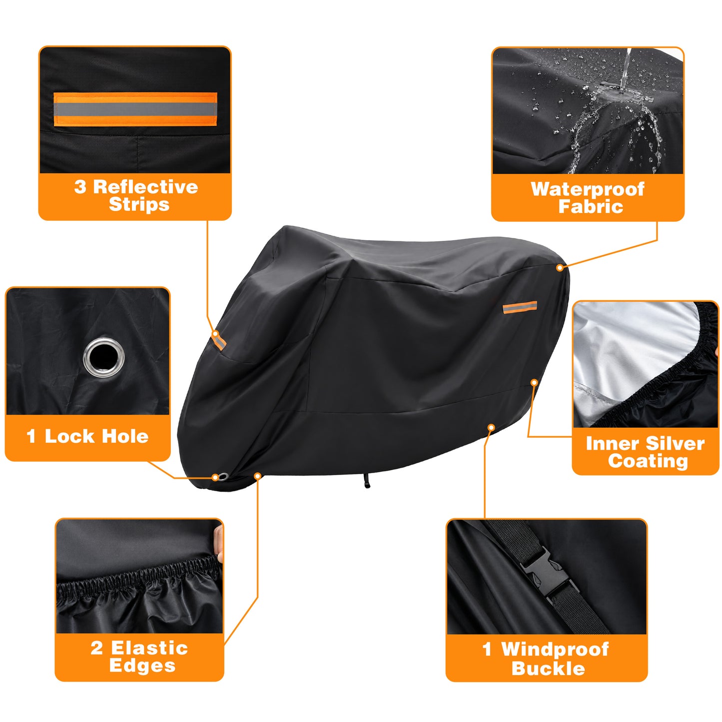 Fatato Motorcycle Cover Waterproof Outdoor, 210D Oxford Cloth Silver Coated Universal Motorcycle Cover