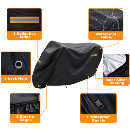 Fatato Motorcycle Cover Waterproof Outdoor, 210D Oxford Cloth Silver Coated Universal Motorcycle Cover