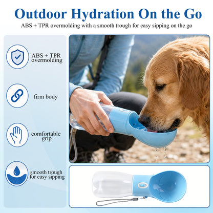 Fatato Portable Dog Water Bottle with Drinking Trough, 16.9 Oz Dog Water Dispenser, 2-in-1 Pet Water Bottle for Walking, Hiking, Travel, Camping
