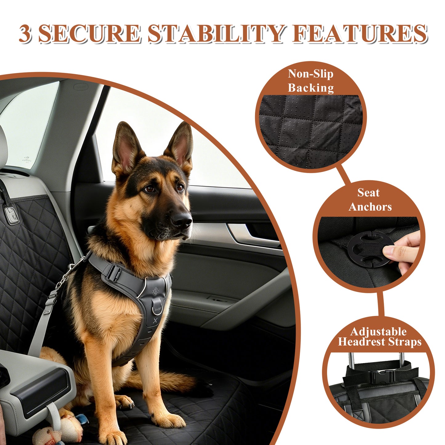 Fatato Dog Car Seat Cover for Back Seat, Waterproof Pet Bench Seat Cover Protector, Non-Slip Dog Seat Cover with Side Flaps for Cars, Trucks & SUVs, Soft Scratchproof Pet Seat Liner, Black