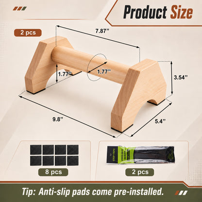 Fatato Wooden Parallettes Bars 2 Pcs Wood Push Up Bars with PU Grip Wraps, Non-Slip Pads, Strong Support Handles for Calisthenics Home Gym Training