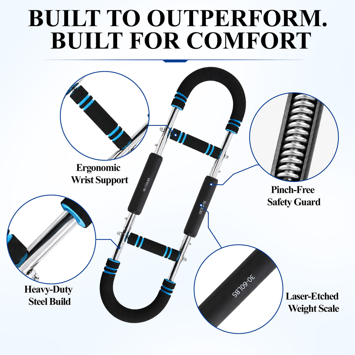 Fatato Twister Arm Trainer, Adjustable Chest and Arm Trainer with 6 Resistance Levels (30-120 lbs), Power Twister Bar with 4 Springs for Men & Women, Arm and Shoulder Training