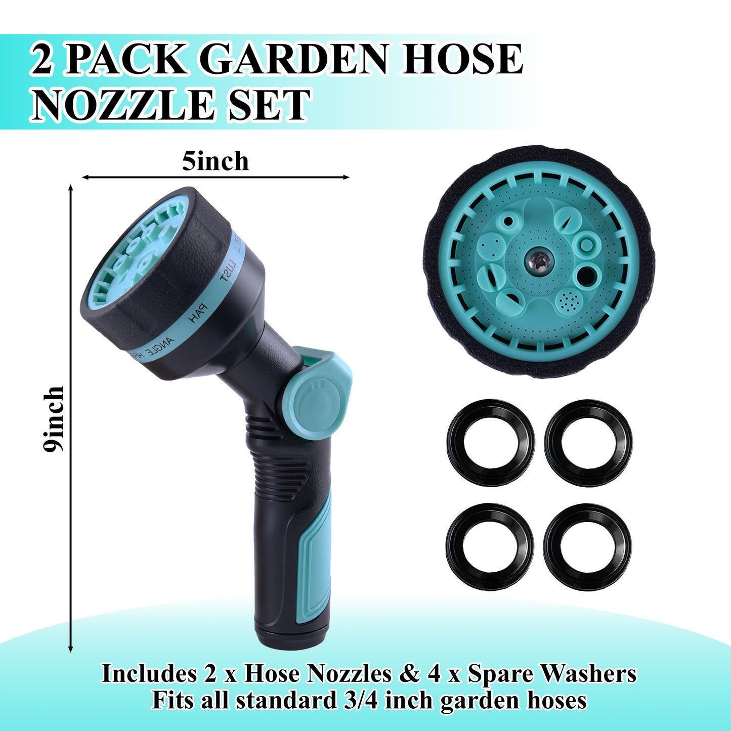 Fatato Garden Hose Nozzle 2 Pack, Heavy Duty Water Hose Sprayer with High Pressure,  10 Spray Patterns for Watering Plants, Lawn Care, Car Washing