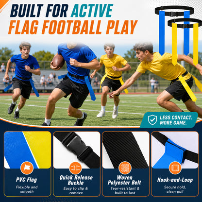Fatato Flag Football Belts, Flag Football Set 14 Players Adjustable Football Flags with Cones, Whistles & Carry Bag for Team Training Games