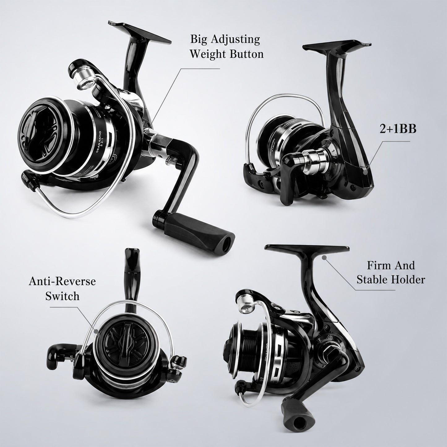 Fatato Spinning Fishing Reels, Lightweight Ultra Smooth, Aluminum Magnesium Alloy, 5.2:1 Gear Ratio, 2+1BB, Interchangeable Handle, Freshwater & Saltwater Use