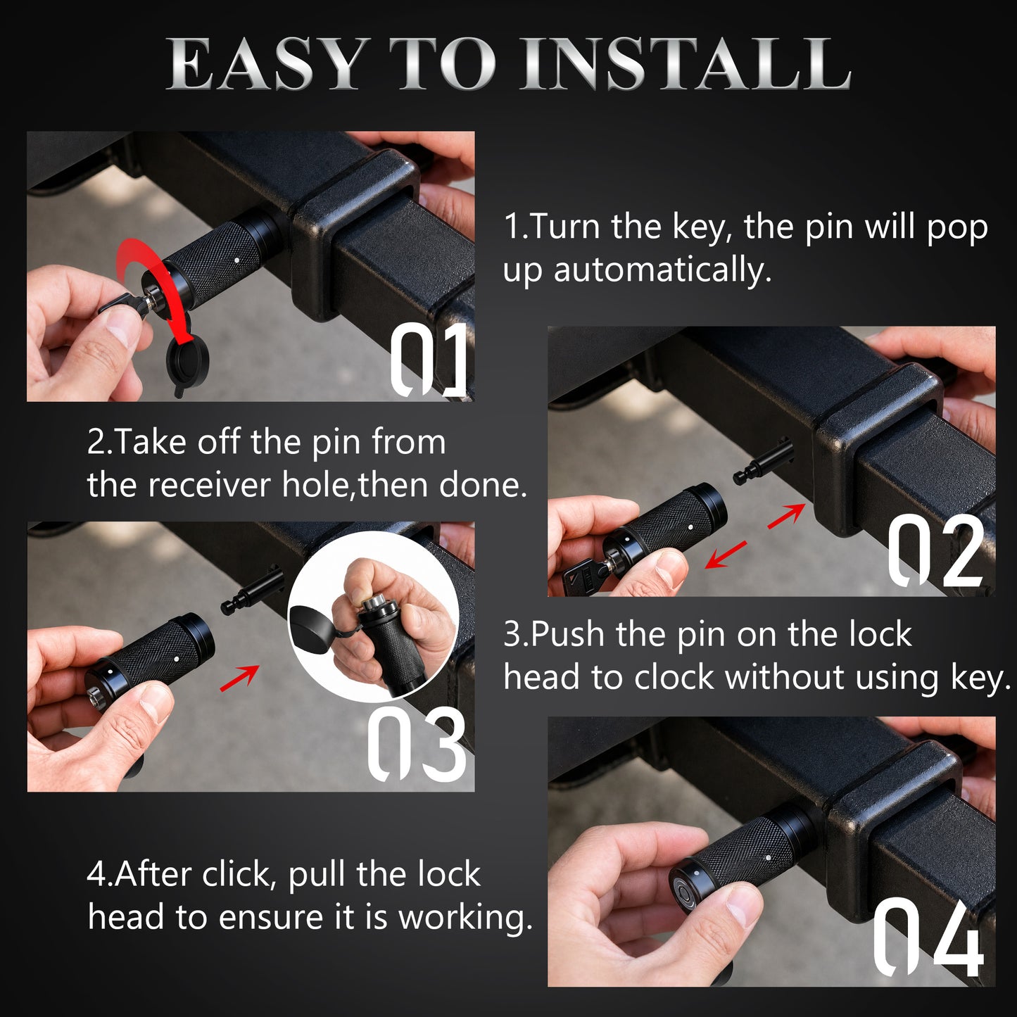 Fatato Universal Trailer Coupler Lock, Trailer Locks Ball Hitch with Trailer Hitch Receiver Lock, Adjustable Security Heavy-Duty Trailer Ball Lock Fits 1-7/8", 2", and 2-5/16" Couplers, Black