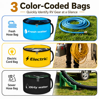 Fatato RV Hose Storage, Reinforced RV Sewer Hose Bag with Two-Way Zipper and Clear Cover, Storage for Water Hoses, Cords, Camper Tools and Accessories