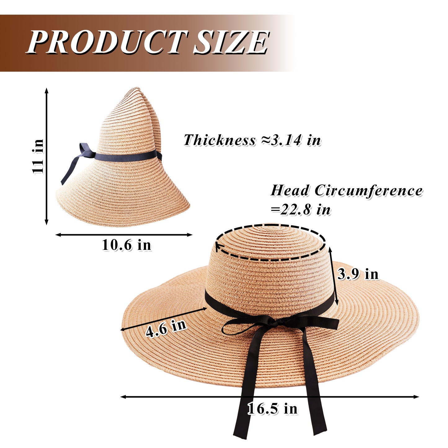 Fatato Sun Straw Hats for Women, Wide Brim UV Protection Summer Floppy Hat with Chin Strap Packable Foldable for Beach Travel