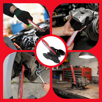 Brake Caliper Compression Tool, Ratchet Brake Caliper Piston Compressor Tool with 2 Large Steel Plates and 2 Hooks, 360 Degree Car Brake Caliper Tool for Single Twin Quad Piston and Trucks