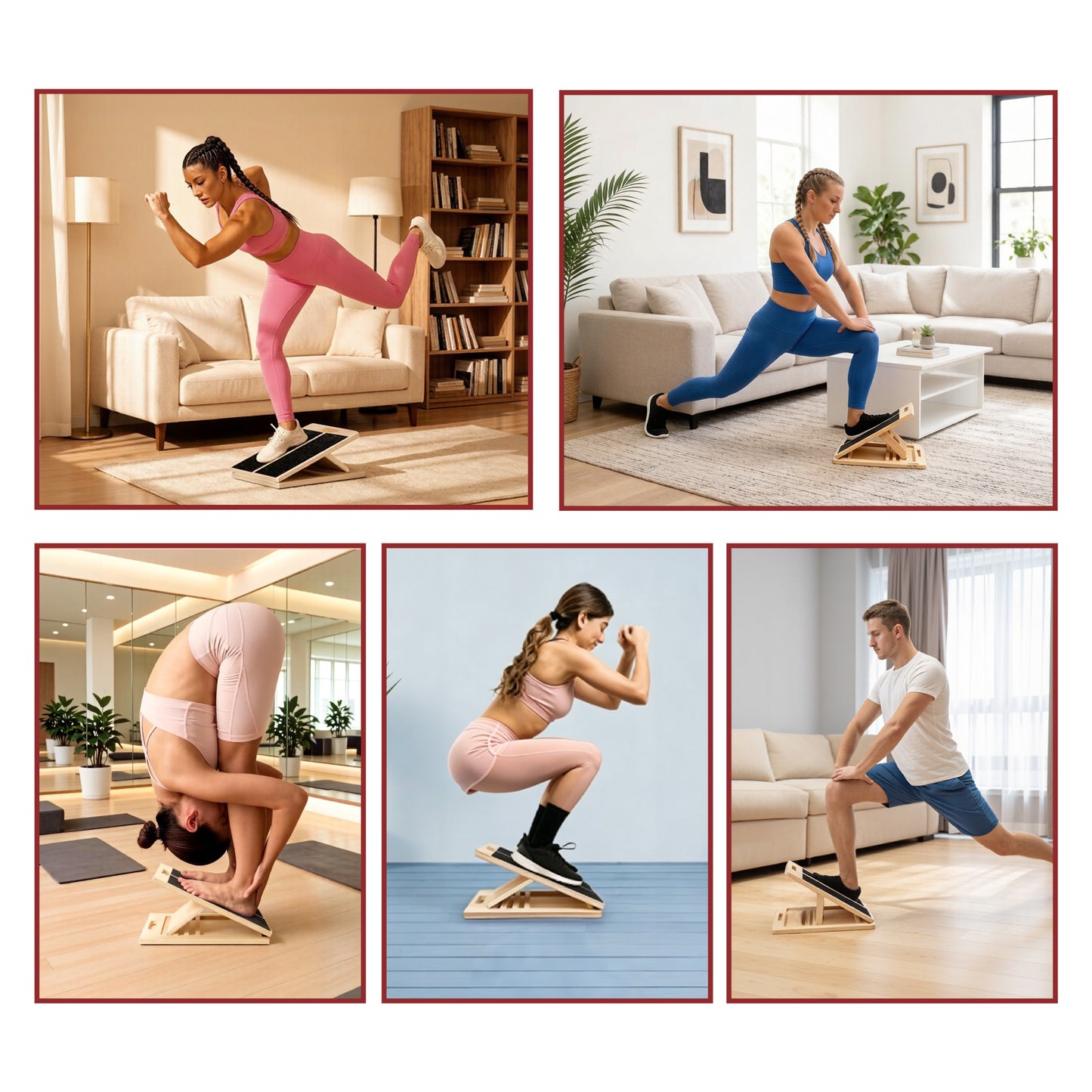 Fatato Wooden Slant Board for Calf Stretching, 5 Angle Adjustable Calf Stretcher Board, Portable Incline Board for Squats, Knees Ankle Heel Feet Leg Exercise at Home/Gym