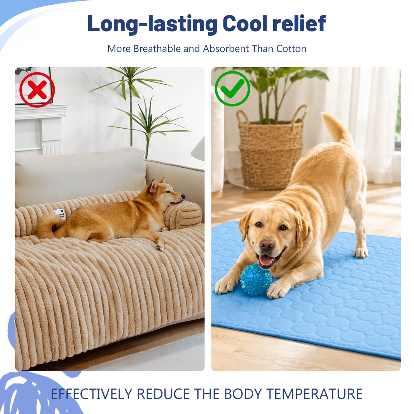 Fatato Dog Cooling Mat, 38" x 26" No Freeze Cooling Pad for Large Dogs, Breathable Washable Pet Mat for Crate, Sofa, Car and Floor
