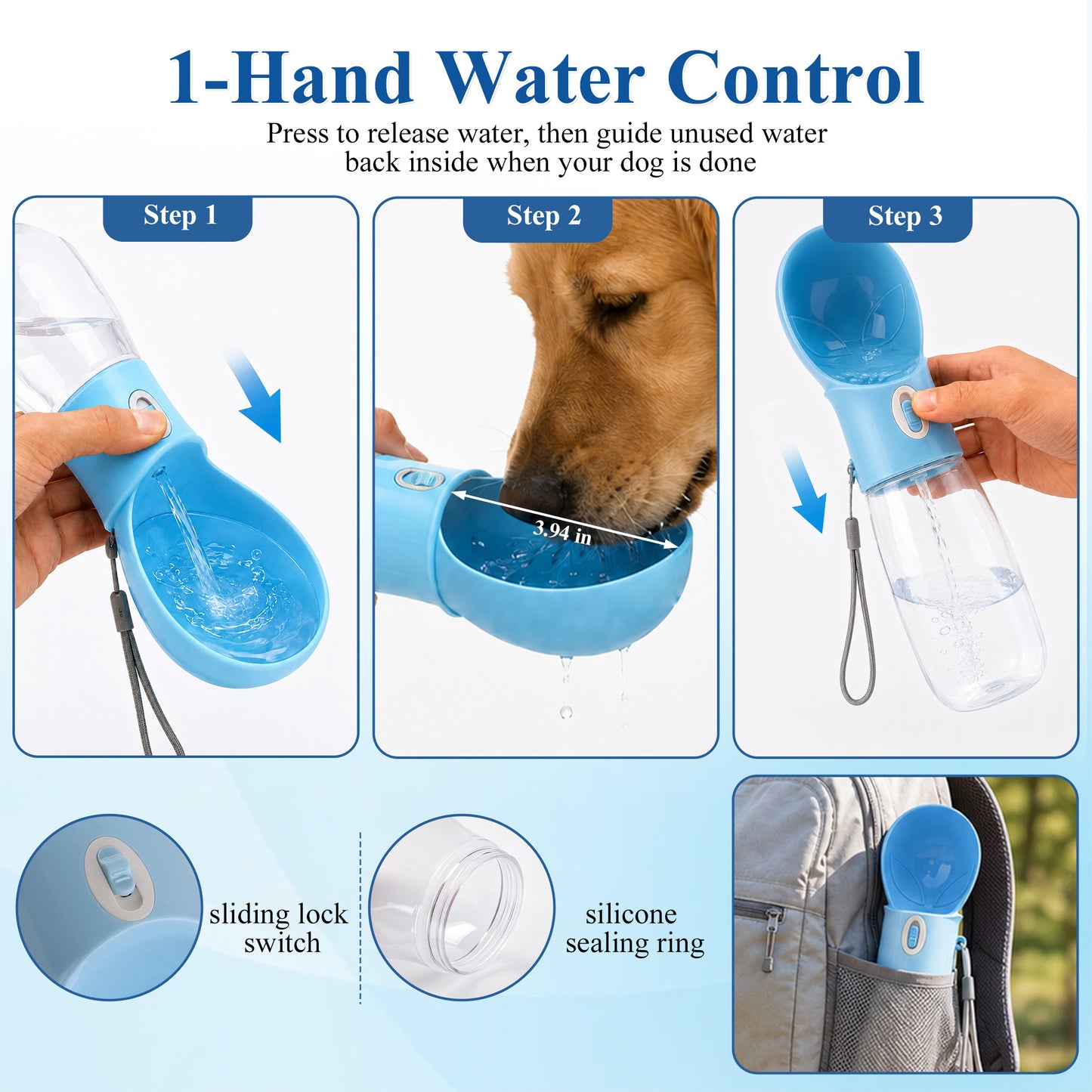 Fatato Portable Dog Water Bottle with Drinking Trough, 16.9 Oz Dog Water Dispenser, 2-in-1 Pet Water Bottle for Walking, Hiking, Travel, Camping