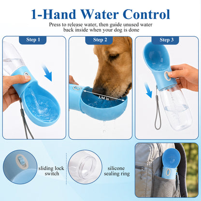 Fatato Portable Dog Water Bottle with Drinking Trough, 16.9 Oz Dog Water Dispenser, 2-in-1 Pet Water Bottle for Walking, Hiking, Travel, Camping